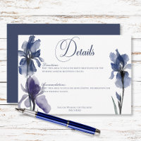 Blauwe iris bloemen moderne bruiloft details