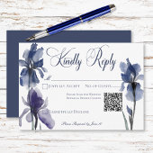 Blauwe Iris Bloemen Moderne Huwelijk QR Code RSVP Kaartje