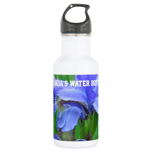 Blauwe Iris bloemen Waterfles (Voorkant)