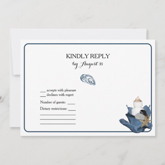 Blauwe iris bloemenkust strand bruiloft RSVP-kaart Kaart (Voorkant)