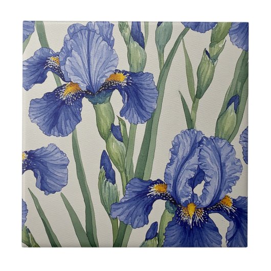 Blauwe Iris Bloesems Tegeltje (Voorkant)