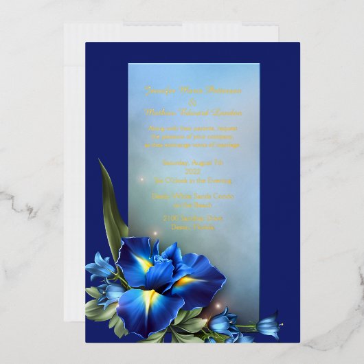 Blauwe Iris Bruiloft Folie Uitnodiging (Envelop)