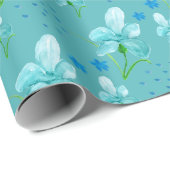 Blauwe iris en wilde bloemen Waterverf Cadeaupapier (Rol Hoek)