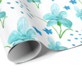 Blauwe iris en wilde bloemen Waterverf Cadeaupapier (Rol Hoek)