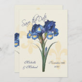 Blauwe Iris Fleur de Lis Save the Date (Voorkant / Achterkant)