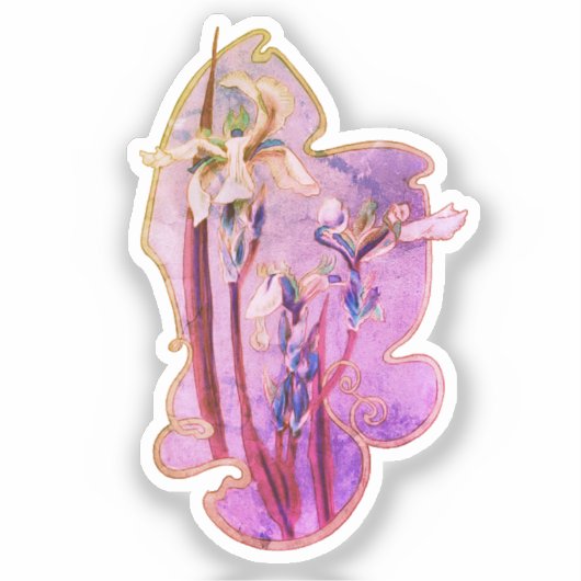 Blauwe Iris Floral Art versteld Sticker (Voorkant)