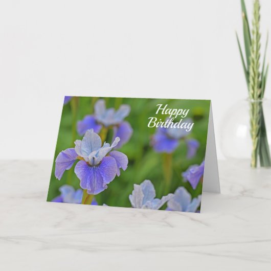 Blauwe Iris Flower Elegant Happy Birthday Kaart (Voorkant)