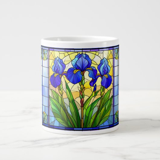 Blauwe Iris Glas-in-Lood Speciale Mok (Voorkant)