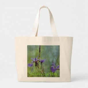 Blauwe Iris impressionist bloementuintas Grote Tote Bag