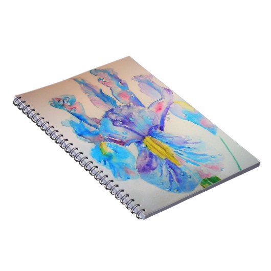Blauwe Iris Kunst bloemschildering in waterverf on Notitieboek (Rechterzijde)