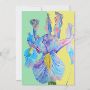 Blauwe Iris Kunst Watercolor Verjaardagsuitnodigin Kaart
