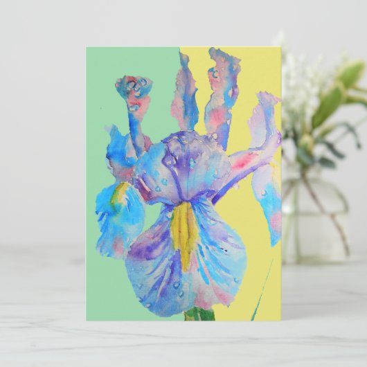 Blauwe Iris Kunst Waterverf Verjaardagsuitnodiging Kaart (Staand voorkant)