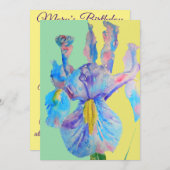 Blauwe Iris Kunst Waterverf Verjaardagsuitnodiging Kaart (Voorkant / Achterkant)