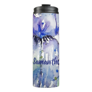 Blauwe Iris Kunstbloem Waterverf Bloemvrouwen Thermosbeker