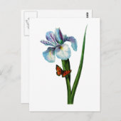 Blauwe iris met vlinder van Redoute Briefkaart (Voorkant / Achterkant)