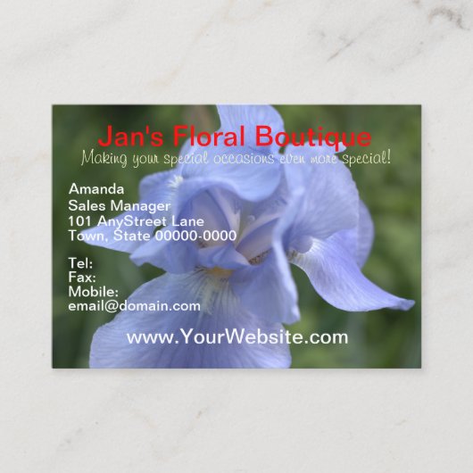  Blauwe Iris Mountain Laurel Florals Visitekaartje (Voorkant)