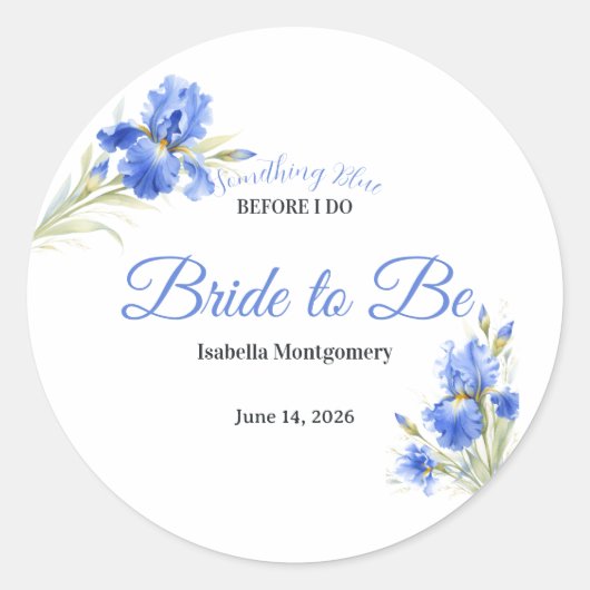 Blauwe Iris Something Blue Bruiloft Envelope  Ronde Sticker (Voorkant)