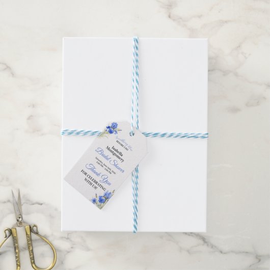 Blauwe Iris Something Blue Bruiloft Feest Bedankt Cadeaulabel (Met Touw)