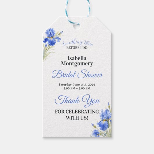 Blauwe Iris Something Blue Bruiloft Feest Bedankt Cadeaulabel (Voorkant)