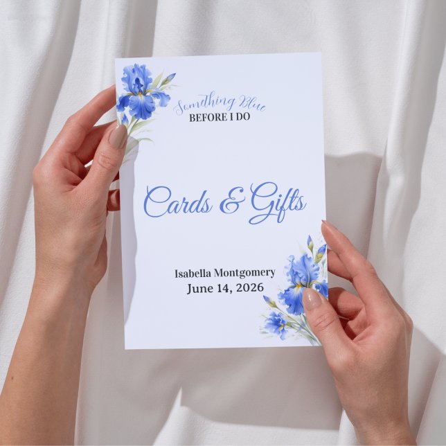 Blauwe Iris Something Blue Kaarten Cadeaus Bruidsf (Blue Iris Something Blue Cards Gifts Bridal Shower sign)