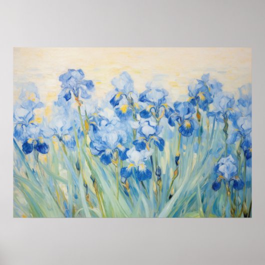Blauwe Iris Tuin Impressionistische Bloemschilderi Poster (Voorkant)