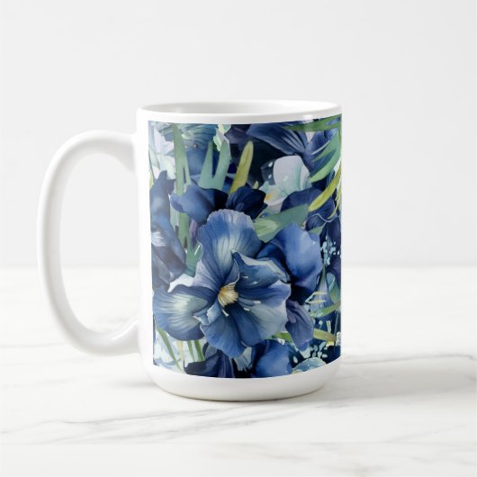 Blauwe iris Waterverf achtergrond patroon Koffiemok (Links)
