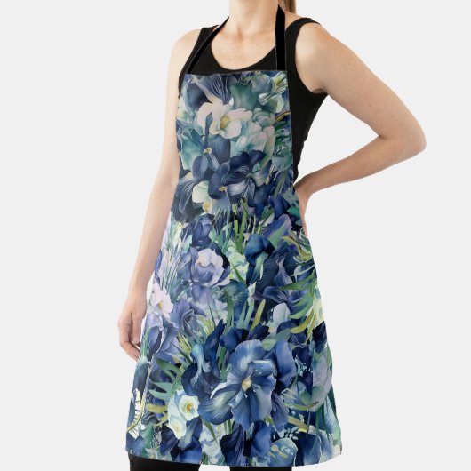 Blauwe iris Waterverf achtergrond patroon Schort (Insitu)