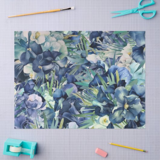 Blauwe iris Waterverf achtergrond patroon Tissuepapier (Craft)