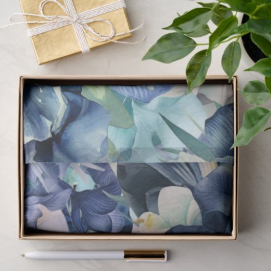 Blauwe iris Waterverf achtergrond patroon Tissuepapier (Geschenk)