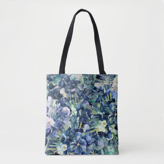 Blauwe iris Waterverf achtergrond patroon Tote Bag (Voorkant)