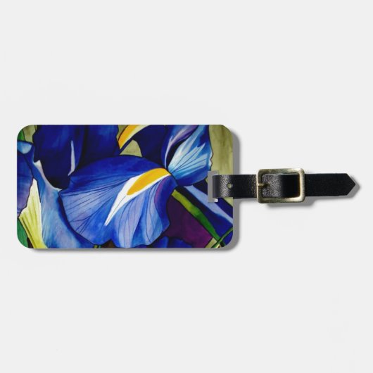 Blauwe Iris waterverf Bagagelabel (Voorkant horizontaal)
