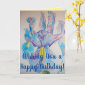 Blauwe Iris Waterverf bloemen Birthday Kaart (Gele Bloem)