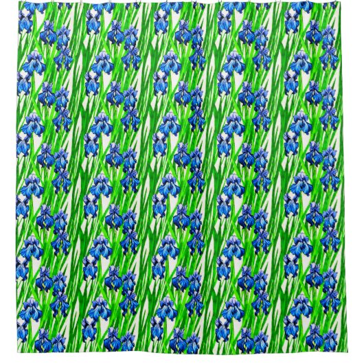 Blauwe iris Waterverf Douchegordijn (Voorkant)
