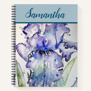 Blauwe Iris Waterverf floral Art Spiral notebook Notitieboek