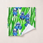 Blauwe Iris Waterverfpatroon Bad Handdoek (Wasdoekje)