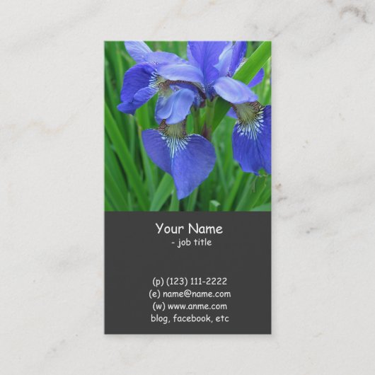blauwe irisbloemen visitekaartje (Voorkant)