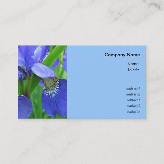 blauwe irisbloemen visitekaartje (Voorkant)