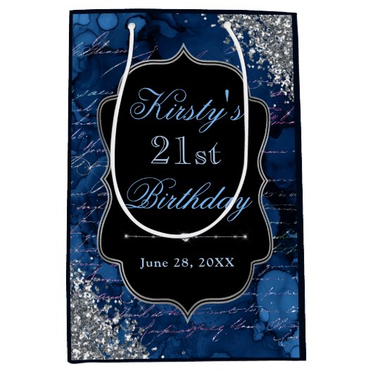 Blauwe Iriserende Glitter Meermin Letters Medium Cadeauzakje (Voorkant)