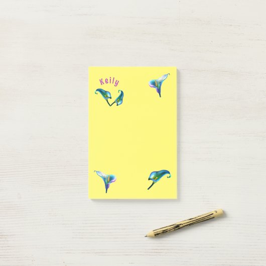 Blauwe iriserende holografische Calla lelies Post-it® Notes (Op bureau)