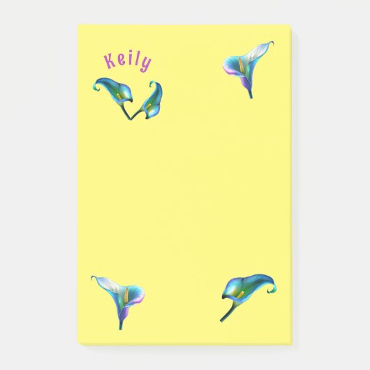 Blauwe iriserende holografische Calla lelies Post-it® Notes (Voorkant)
