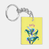 Blauwe iriserende holografische Calla lelies Sleutelhanger (Voorkant Links)