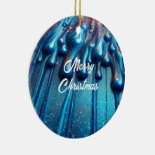 Blauwe iriserende vloeistof druppelt Kerstmis Keramisch Ornament (Rechts)