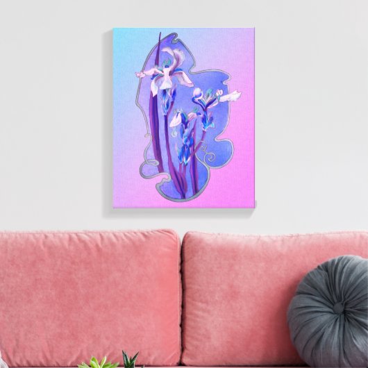 Blauwe Irisse Floral Art Canvas Afdruk (Insitu (Woonkamer))