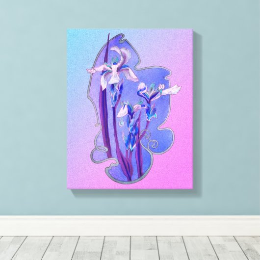 Blauwe Irisse Floral Art Canvas Afdruk (Insitu (Houten vloer))