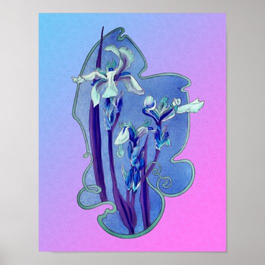 Blauwe Irisse Floral Art Poster (Voorkant)