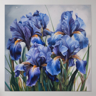 Blauwe Irissen Bloem Kunstprint Poster