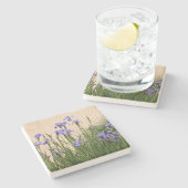 Blauwe Irissen Bloemen Stenen Onderzetter (Zijkant)