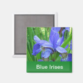 blauwe irissen en groene bladeren magneet (Voorkant / Achterkant)