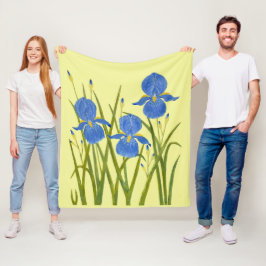 Blauwe Irissen Fleece Deken
