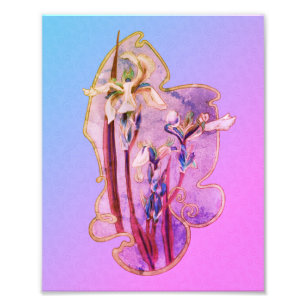 Blauwe Irissen Floral Art Distressed 8x10 Foto Afdruk